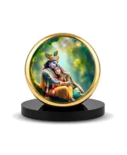 Car Dashboard/Table Top Radha Krishna  Metal Golden Photo Stand  2x2 Inches, Compact & Stylish Spiritual Display For Car, Home & Office (Pack Of 1) (F24809)
