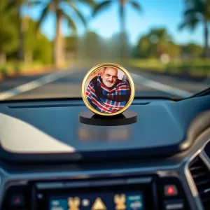Car Dashboard/Table Top Neem Karoli Baba Metal Golden Photo Stand  2x2 Inches, Compact & Stylish Spiritual Display For Car, Home & Office (Pack Of 1) (F24817)