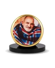 Car Dashboard/Table Top Neem Karoli Baba Metal Golden Photo Stand  2x2 Inches, Compact & Stylish Spiritual Display For Car, Home & Office (Pack Of 1) (F24817)