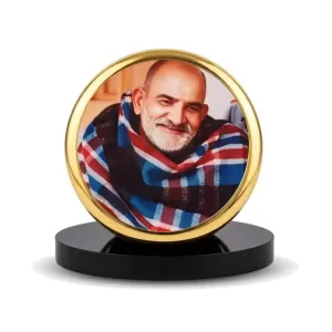 Car Dashboard/Table Top Neem Karoli Baba Metal Golden Photo Stand  2x2 Inches, Compact & Stylish Spiritual Display For Car, Home & Office (Pack Of 1) (F24817)