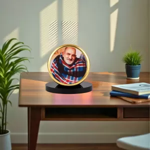 Car Dashboard/Table Top Neem Karoli Baba Metal Golden Photo Stand  2x2 Inches, Compact & Stylish Spiritual Display For Car, Home & Office (Pack Of 1) (F24817)