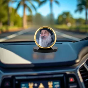 Car Dashboard/Table Top Osho Metal Golden Photo Stand  2x2 Inches, Compact & Stylish Spiritual Display For Car, Home & Office (Pack Of 1) (F24820)