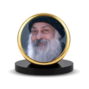 Car Dashboard/Table Top Osho Metal Golden Photo Stand  2x2 Inches, Compact & Stylish Spiritual Display For Car, Home & Office (Pack Of 1) (F24820)