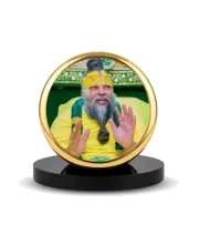 Car Dashboard/Table Top  Premanand Ji Maharaj Metal Golden Photo Stand  2x2 Inches, Compact & Stylish Spiritual Display For Car, Home & Office (Pack Of 1) (F24821)