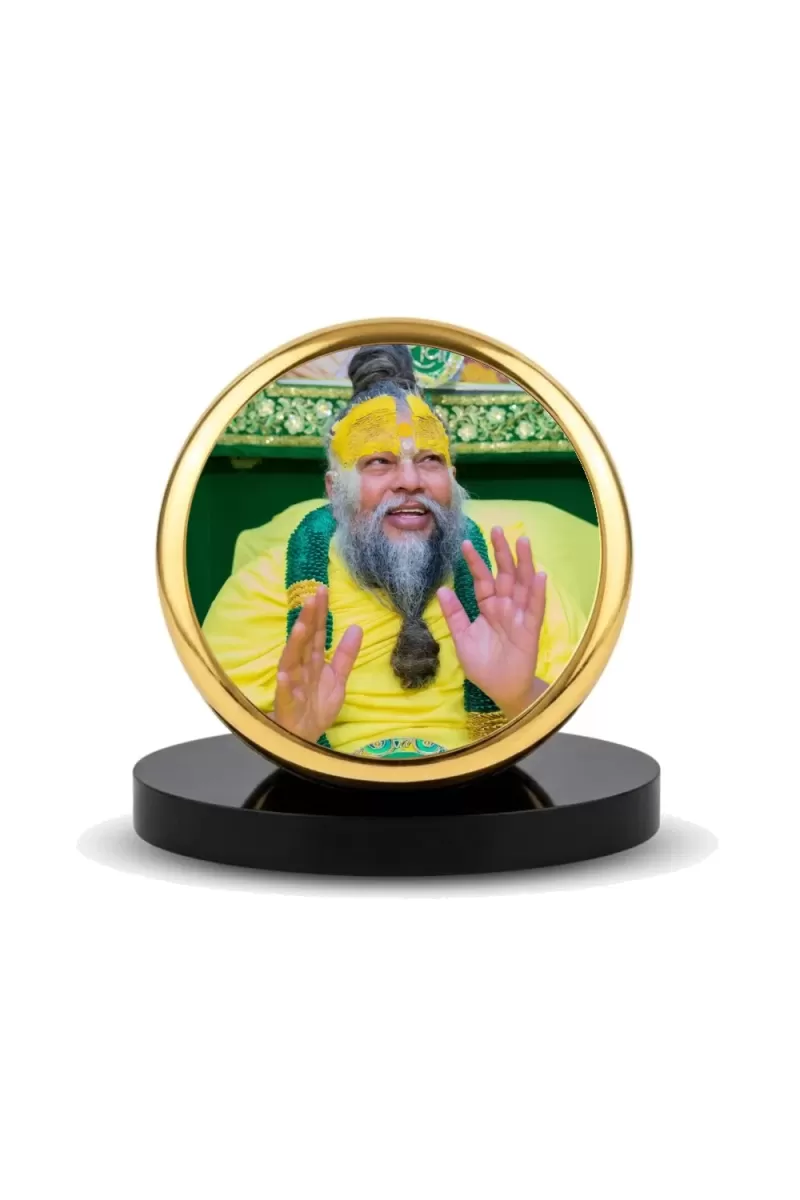 Car Dashboard/Table Top  Premanand Ji Maharaj Metal Golden Photo Stand  2x2 Inches, Compact & Stylish Spiritual Display For Car, Home & Office (Pack Of 1) (F24821)