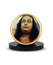 Car Dashboard/Table Top  Paramahansa Yogananda Metal Golden Photo Stand  2x2 Inches, Compact & Stylish Spiritual Display For Car, Home & Office (Pack Of 1) (F24822)