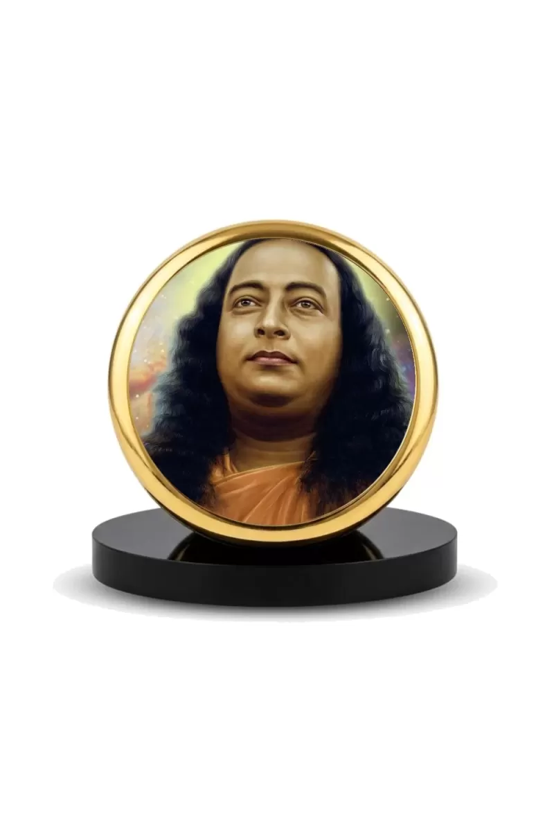 Car Dashboard/Table Top  Paramahansa Yogananda Metal Golden Photo Stand  2x2 Inches, Compact & Stylish Spiritual Display For Car, Home & Office (Pack Of 1) (F24822)