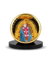 Car Dashboard/Table Top  Shirdi Sai Baba Metal Golden Photo Stand  2x2 Inches, Compact & Stylish Spiritual Display For Car, Home & Office (Pack Of 1) (F24827)