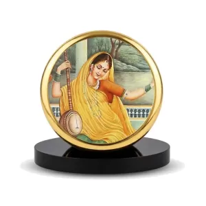 Car Dashboard/Table Top Meera Bai Metal Golden Photo Stand  2x2 Inches, Compact & Stylish Spiritual Display For Car, Home & Office (Pack Of 1) (F24829)