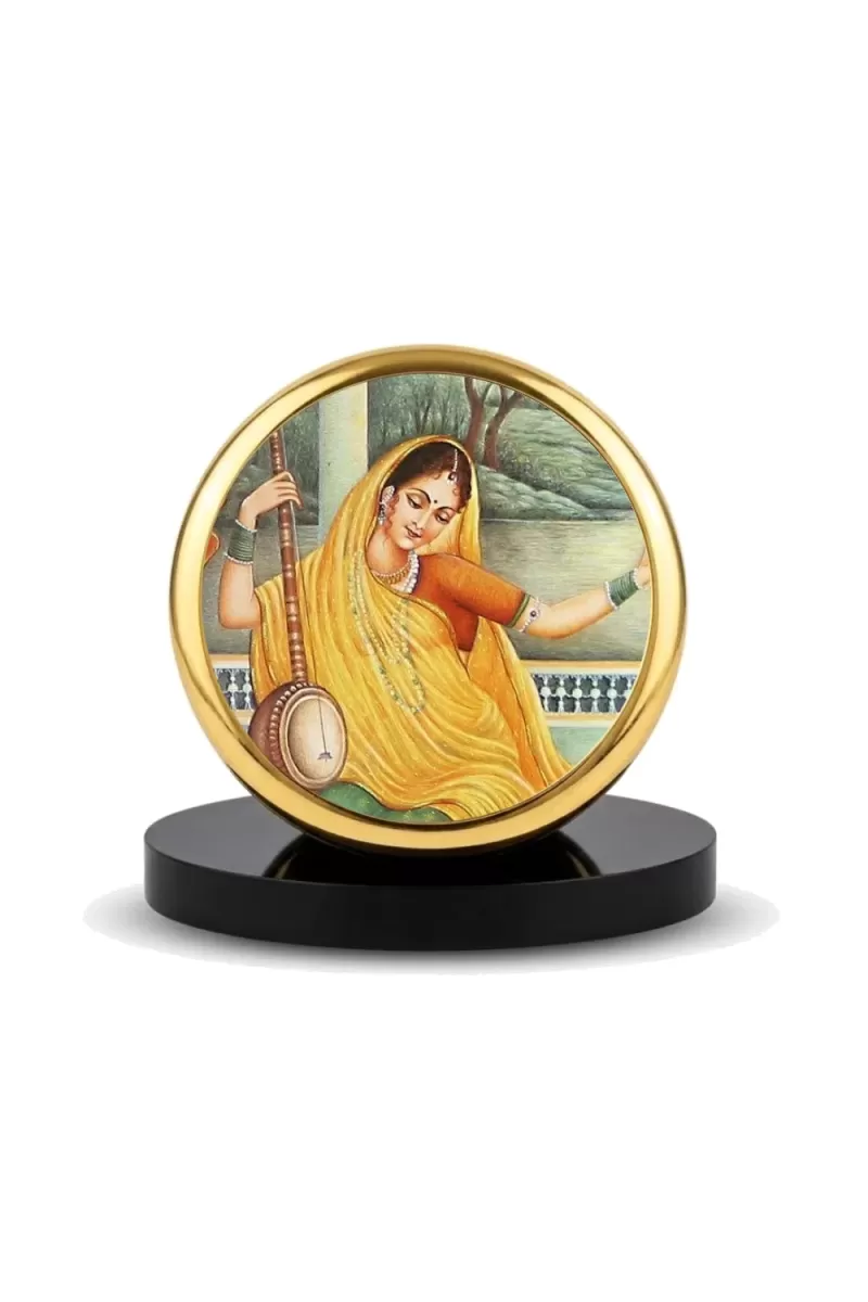 Car Dashboard/Table Top Meera Bai Metal Golden Photo Stand  2x2 Inches, Compact & Stylish Spiritual Display For Car, Home & Office (Pack Of 1) (F24829)