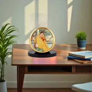 Car Dashboard/Table Top Meera Bai Metal Golden Photo Stand  2x2 Inches, Compact & Stylish Spiritual Display For Car, Home & Office (Pack Of 1) (F24829)