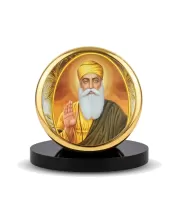 Car Dashboard/Table Top Guru Nanak Dev Ji Metal Golden Photo Stand  2x2 Inches, Compact & Stylish Spiritual Display For Car, Home & Office (Pack Of 1) (F24858)