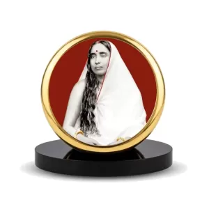 Car Dashboard/Table Top Sri Sarada Devi Metal Golden Photo Stand  2x2 Inches, Compact & Stylish Spiritual Display For Car, Home & Office (Pack Of 1) (F24834)