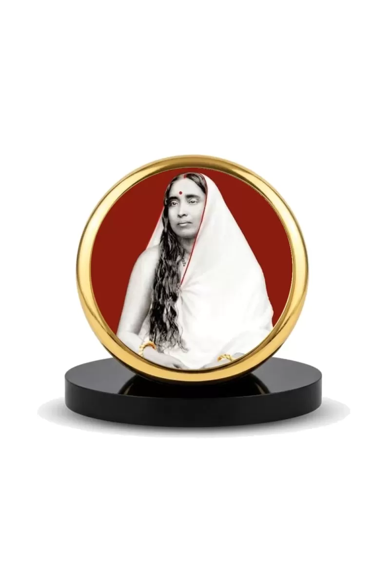 Car Dashboard/Table Top Sri Sarada Devi Metal Golden Photo Stand  2x2 Inches, Compact & Stylish Spiritual Display For Car, Home & Office (Pack Of 1) (F24834)