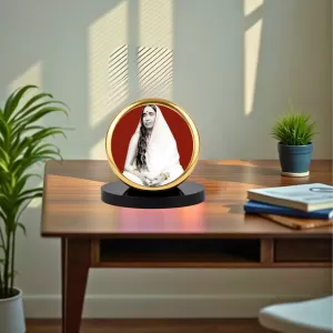 Car Dashboard/Table Top Sri Sarada Devi Metal Golden Photo Stand  2x2 Inches, Compact & Stylish Spiritual Display For Car, Home & Office (Pack Of 1) (F24834)