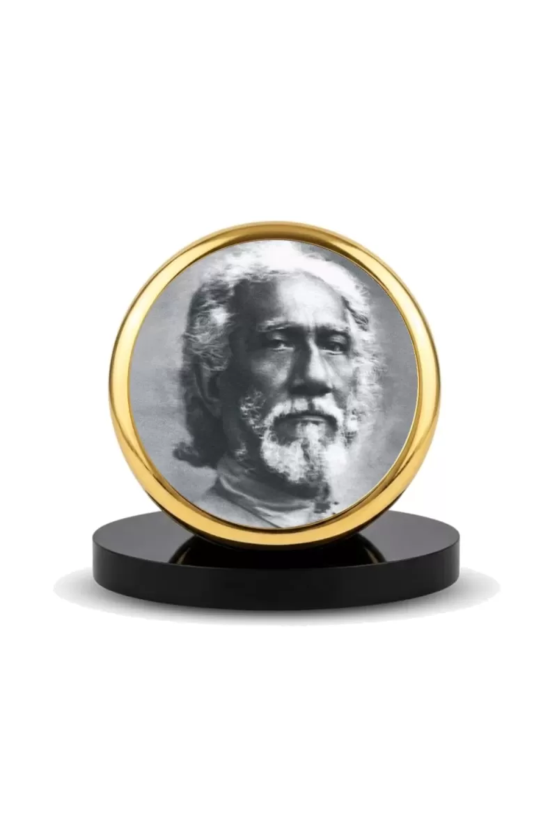 Car Dashboard/Table Top Swami Sri Yukteswar Giri Metal Golden Photo Stand  2x2 Inches, Compact & Stylish Spiritual Display For Car, Home & Office (Pack Of 1) (F24843)