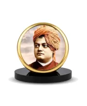 Car Dashboard/Table Top Swami Vivekananda Metal Golden Photo Stand  2x2 Inches, Compact & Stylish Spiritual Display For Car, Home & Office (Pack Of 1) (F24845)