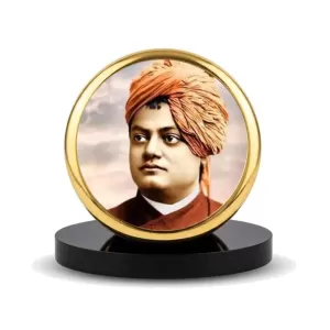 Car Dashboard/Table Top Swami Vivekananda Metal Golden Photo Stand  2x2 Inches, Compact & Stylish Spiritual Display For Car, Home & Office (Pack Of 1) (F24845)