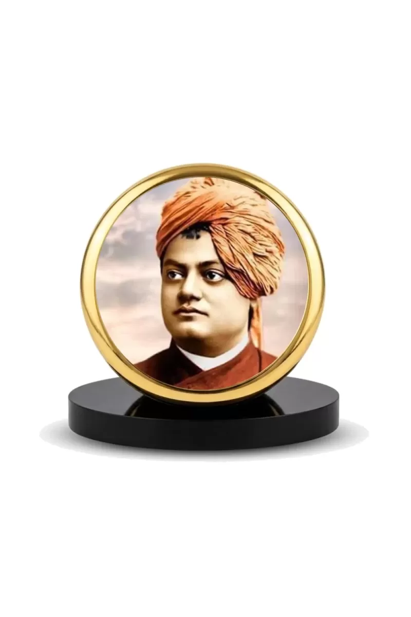 Car Dashboard/Table Top Swami Vivekananda Metal Golden Photo Stand  2x2 Inches, Compact & Stylish Spiritual Display For Car, Home & Office (Pack Of 1) (F24845)