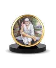 Car Dashboard/Table Top Sai Baba  Metal Golden Photo Stand  2x2 Inches, Compact & Stylish Spiritual Display For Car, Home & Office (Pack Of 1) (F24851)