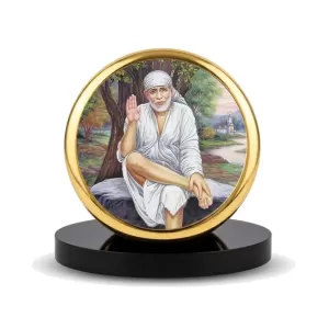 Car Dashboard/Table Top Sai Baba  Metal Golden Photo Stand  2x2 Inches, Compact & Stylish Spiritual Display For Car, Home & Office (Pack Of 1) (F24851)
