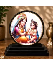 Premium Wooden  Maa Yashoda And Bal Krishna Showpiece For Car Dashboard & Office Table | 4 X 4.5 Inch Sublimation Printed Decorative Stand | 4 Mm MDF | Home Decor | Made In India (F33241)