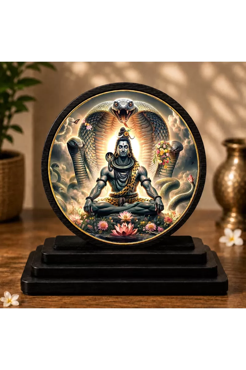 Premium Wooden Lord Shiva  Showpiece For Car Dashboard & Office Table | 4 X 4.5 Inch Sublimation Printed Decorative Stand | 4 Mm MDF | Home Decor | Made In India (F33242)