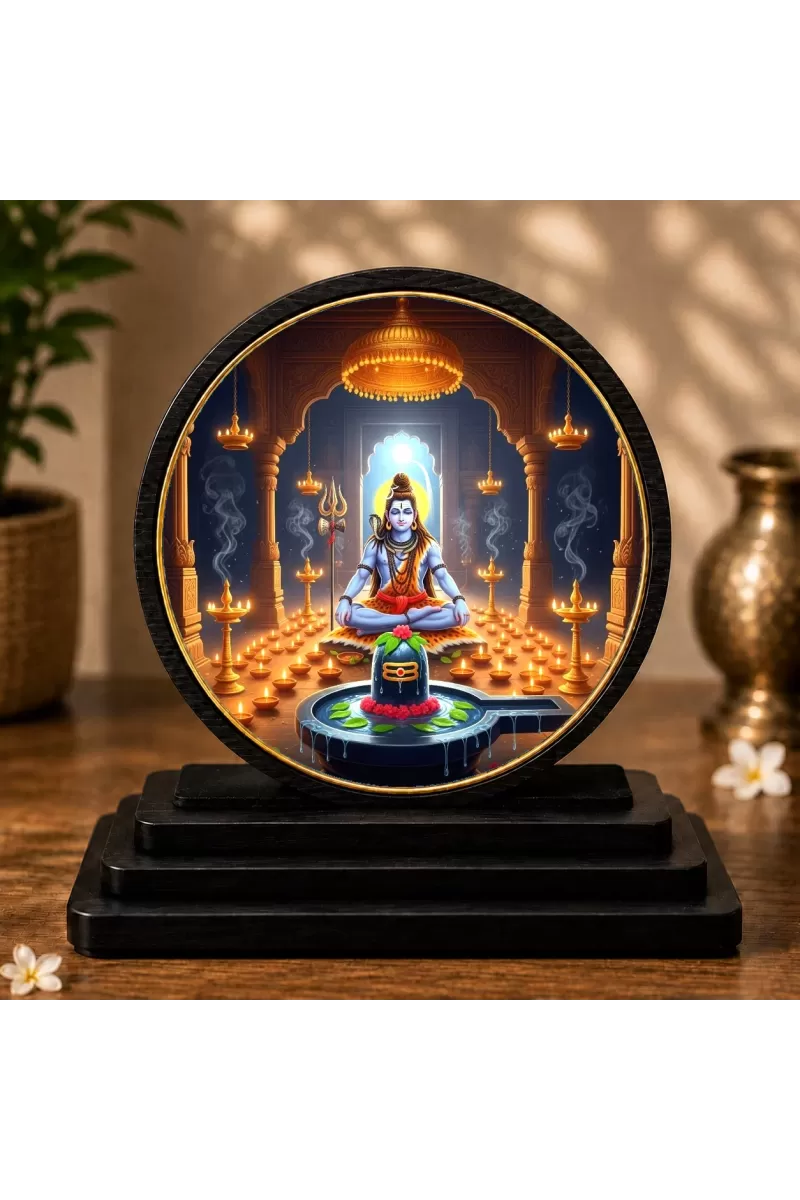 Premium Wooden Lord Shiva Showpiece For Car Dashboard & Office Table | 4 X 4.5 Inch Sublimation Printed Decorative Stand | 4 Mm MDF | Home Decor | Made In India (F33243)