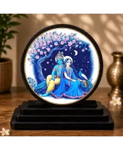 Premium Wooden  Radha Krishna Showpiece For Car Dashboard & Office Table | 4 X 4.5 Inch Sublimation Printed Decorative Stand | 4 Mm MDF | Home Decor | Made In India (F33244)