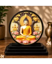 Premium Wooden Gautam Buddha Showpiece For Car Dashboard & Office Table | 4 X 4.5 Inch Sublimation Printed Decorative Stand | 4 Mm MDF | Home Decor | Made In India (F33245)