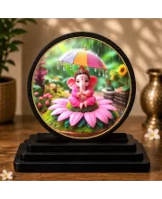 Premium Wooden  Lord Ganesha Showpiece For Car Dashboard & Office Table | 4 X 4.5 Inch Sublimation Printed Decorative Stand | 4 Mm MDF | Home Decor | Made In India (F33246)