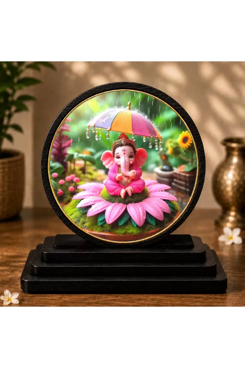 Premium Wooden  Lord Ganesha Showpiece For Car Dashboard & Office Table | 4 X 4.5 Inch Sublimation Printed Decorative Stand | 4 Mm MDF | Home Decor | Made In India (F33246)