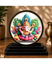 Premium Wooden  Lord Ganesha Showpiece For Car Dashboard & Office Table | 4 X 4.5 Inch Sublimation Printed Decorative Stand | 4 Mm MDF | Home Decor | Made In India (F33247)