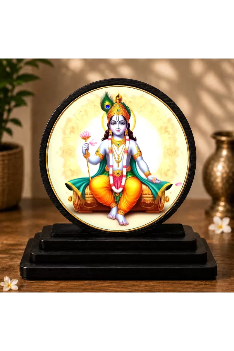 Premium Wooden Lord Dhanvantari  Showpiece For Car Dashboard & Office Table | 4 X 4.5 Inch Sublimation Printed Decorative Stand | 4 Mm MDF | Home Decor | Made In India (F33248)