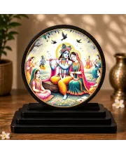Premium Wooden Radha Krishna Showpiece For Car Dashboard & Office Table | 4 X 4.5 Inch Sublimation Printed Decorative Stand | 4 Mm MDF | Home Decor | Made In India (F33249)