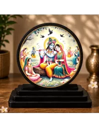 Premium Wooden Radha Krishna Showpiece For Car Dashboard & Office Table | 4 X 4.5 Inch Sublimation Printed Decorative Stand | 4 Mm MDF | Home Decor | Made In India (F33249)