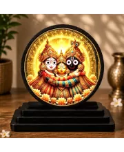 Premium Wooden Lord Jagannath, Balabhadra And Subhadra Showpiece For Car Dashboard & Office Table | 4 X 4.5 Inch Sublimation Printed Decorative Stand | 4 Mm MDF | Home Decor | Made In India (F33252)