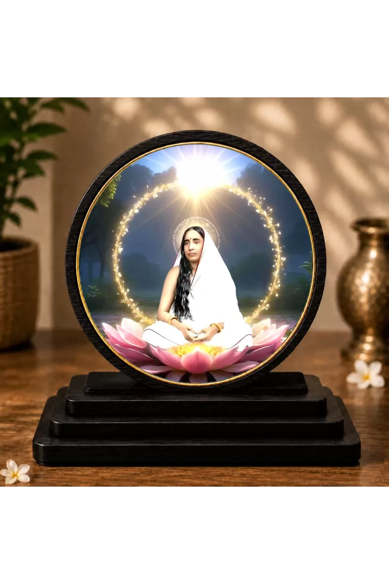 Premium Wooden Sarada Devi Showpiece For Car Dashboard & Office Table | 4 X 4.5 Inch Sublimation Printed Decorative Stand | 4 Mm MDF | Home Decor | Made In India (F33253)