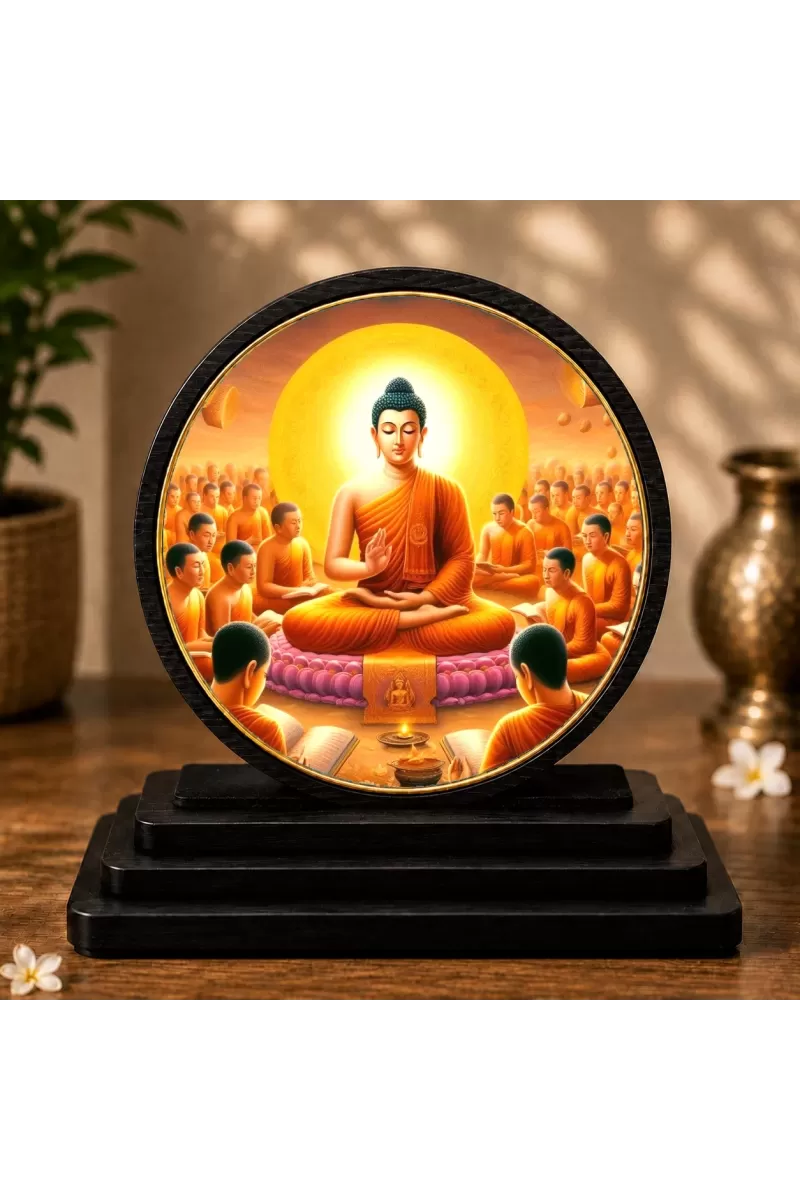 Premium Wooden Gautam Buddha Showpiece For Car Dashboard & Office Table | 4 X 4.5 Inch Sublimation Printed Decorative Stand | 4 Mm MDF | Home Decor | Made In India (F33255)
