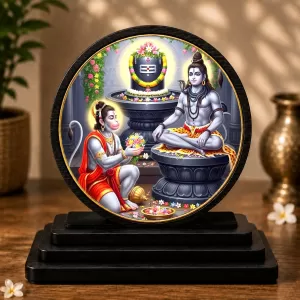 Premium Wooden  Lord Shiva And Hanuman Showpiece For Car Dashboard & Office Table | 4 X 4.5 Inch Sublimation Printed Decorative Stand | 4 Mm MDF | Home Decor | Made In India (F33257)