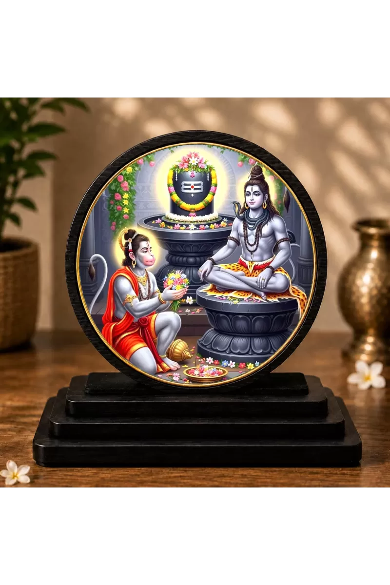 Premium Wooden  Lord Shiva And Hanuman Showpiece For Car Dashboard & Office Table | 4 X 4.5 Inch Sublimation Printed Decorative Stand | 4 Mm MDF | Home Decor | Made In India (F33257)