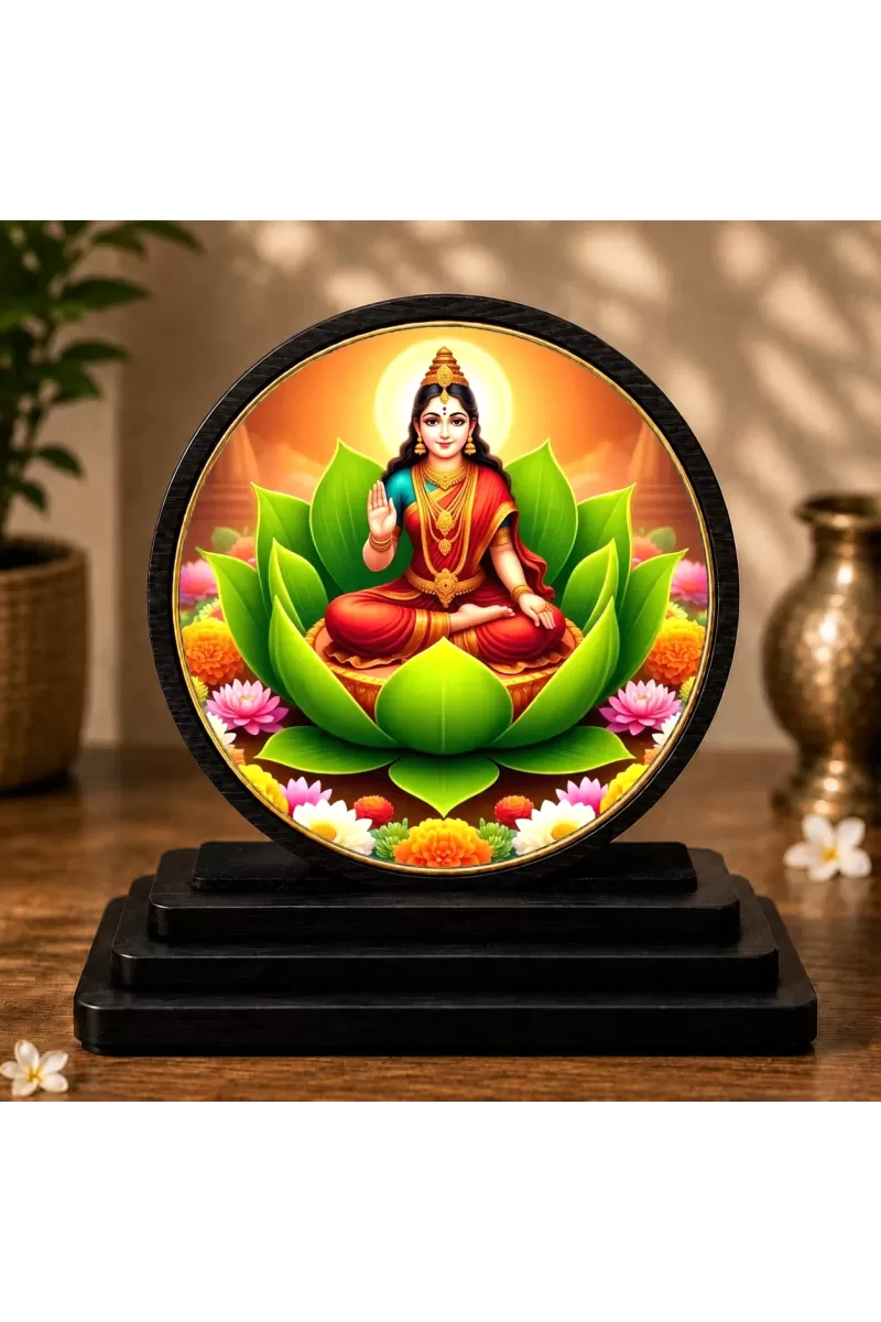 Premium Wooden Goddess Lakshmi Showpiece For Car Dashboard & Office Table | 4 X 4.5 Inch Sublimation Printed Decorative Stand | 4 Mm MDF | Home Decor | Made In India (F33258)