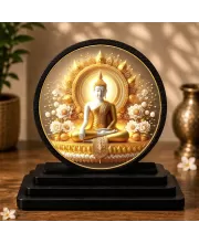 Premium Wooden Gautam Buddha Showpiece For Car Dashboard & Office Table | 4 X 4.5 Inch Sublimation Printed Decorative Stand | 4 Mm MDF | Home Decor | Made In India (F33259)