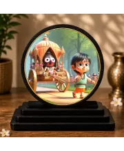 Premium Wooden Lord Jagannath On A Chariot Showpiece For Car Dashboard & Office Table | 4 X 4.5 Inch Sublimation Printed Decorative Stand | 4 Mm MDF | Home Decor | Made In India (F33261)