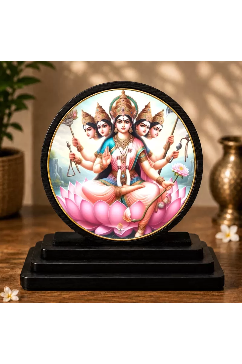 Premium Wooden  Mata Gayatri Showpiece For Car Dashboard & Office Table | 4 X 4.5 Inch Sublimation Printed Decorative Stand | 4 Mm MDF | Home Decor | Made In India (F33262)