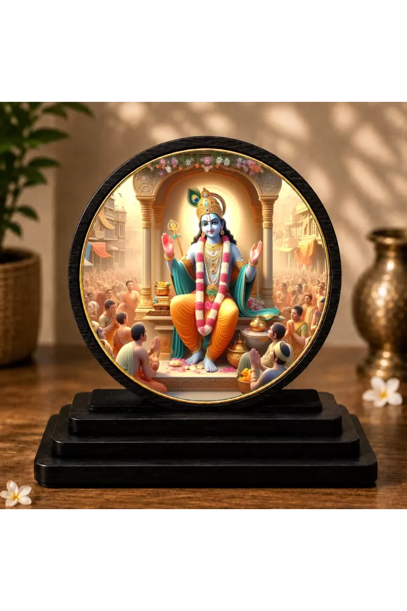 Premium Wooden Lord Vishnu Showpiece For Car Dashboard & Office Table | 4 X 4.5 Inch Sublimation Printed Decorative Stand | 4 Mm MDF | Home Decor | Made In India (F33264)