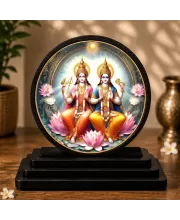 Premium Wooden  Lakshmi Narayan  Showpiece For Car Dashboard & Office Table | 4 X 4.5 Inch Sublimation Printed Decorative Stand | 4 Mm MDF | Home Decor | Made In India (F33267)