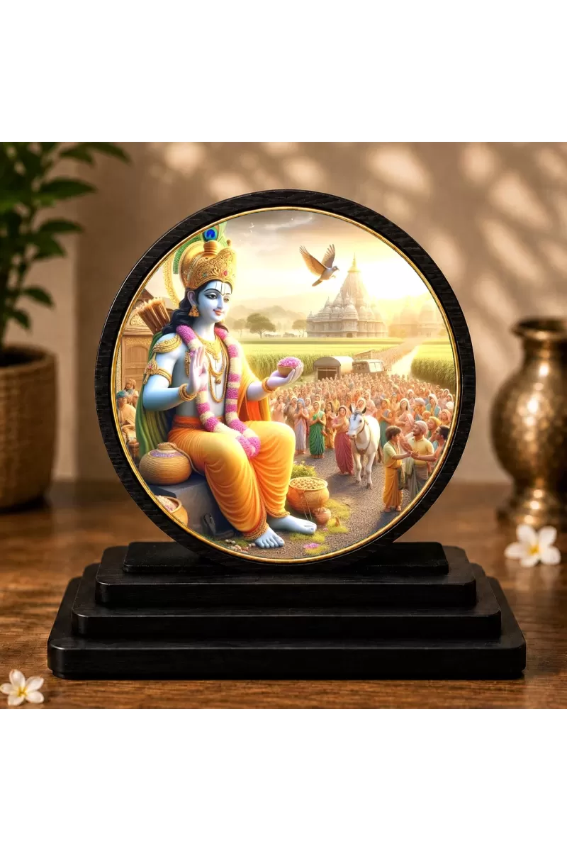 Premium Wooden  Lord Krishna Showpiece For Car Dashboard & Office Table | 4 X 4.5 Inch Sublimation Printed Decorative Stand | 4 Mm MDF | Home Decor | Made In India (F33269)