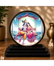 Premium Wooden  Radha Krishna Showpiece For Car Dashboard & Office Table | 4 X 4.5 Inch Sublimation Printed Decorative Stand | 4 Mm MDF | Home Decor | Made In India (F33270)