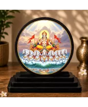 Premium Wooden Lord Surya Dev Showpiece For Car Dashboard & Office Table | 4 X 4.5 Inch Sublimation Printed Decorative Stand | 4 Mm MDF | Home Decor | Made In India (F33274)